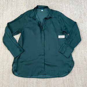 NWT Old Navy Long Sleeve Button Down Blouse Top M Green
